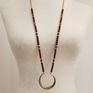 INC INTERNATIONAL CONCEPTS Gold-Tone Beaded Half-Circle Pendant Necklace